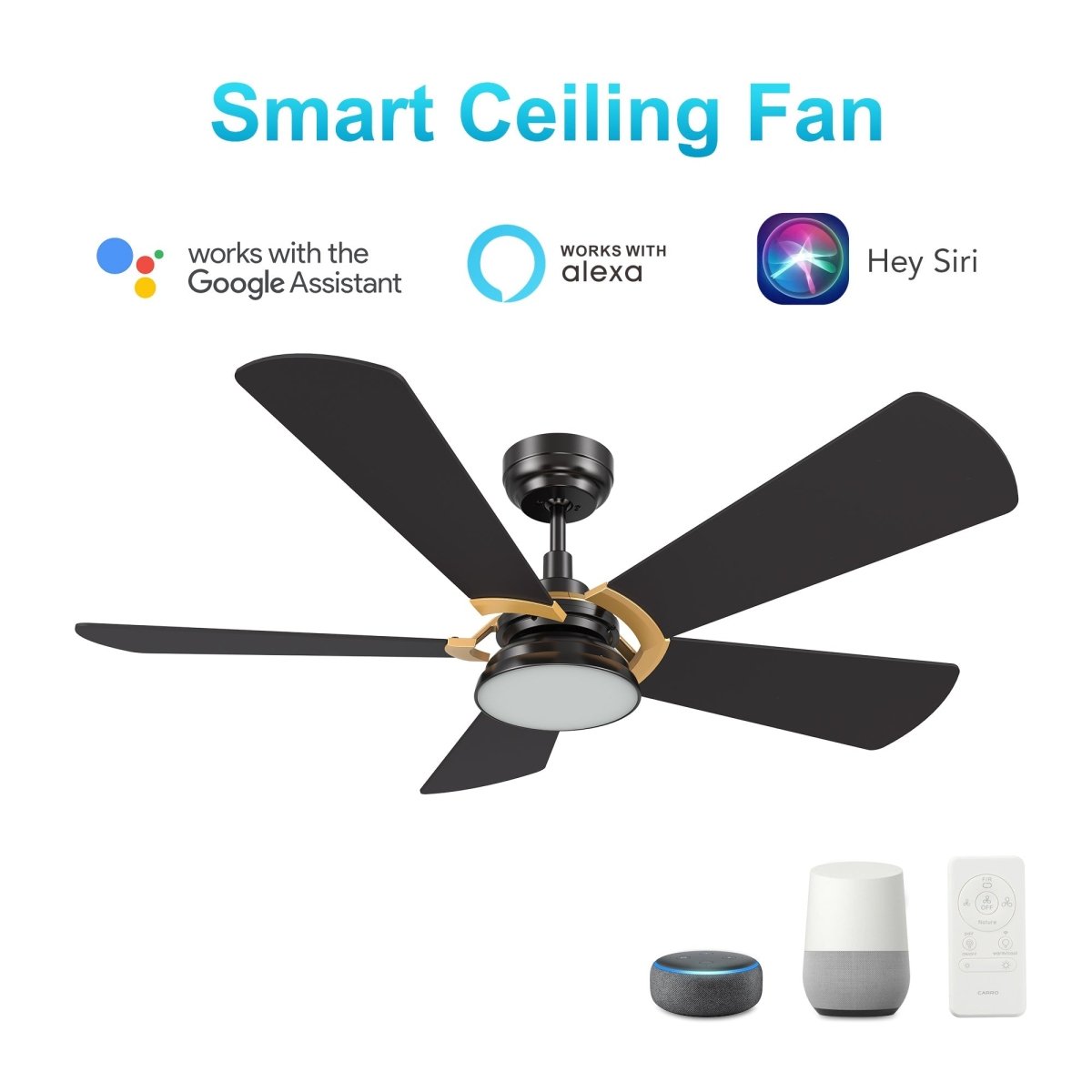 SAVILI 52 inch 5 - Blade Smart Ceiling Fan with LED Light & Remote Control - LEDMyPlace