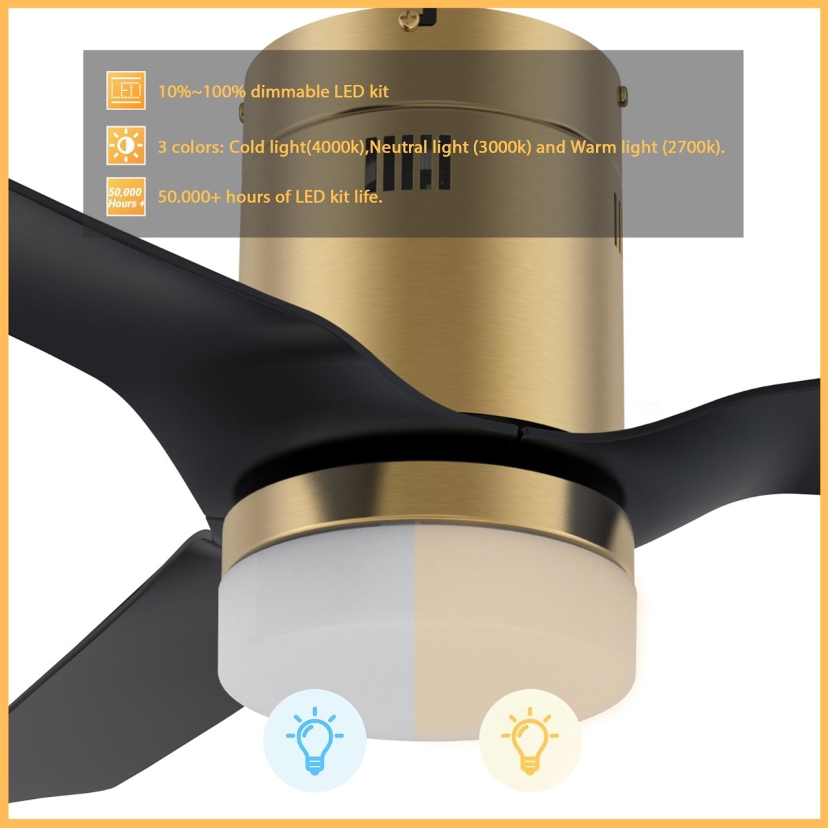 SPEZIA 52 inch 3 - Blade Flush Mount Smart Ceiling Fan with LED Light & Remote - LEDMyPlace