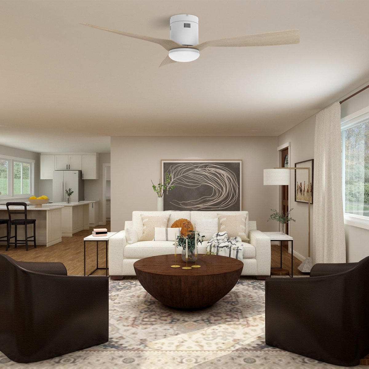 SPEZIA 52 inch 3 - Blade Flush Mount Smart Ceiling Fan with Remote & LED Light - LEDMyPlace