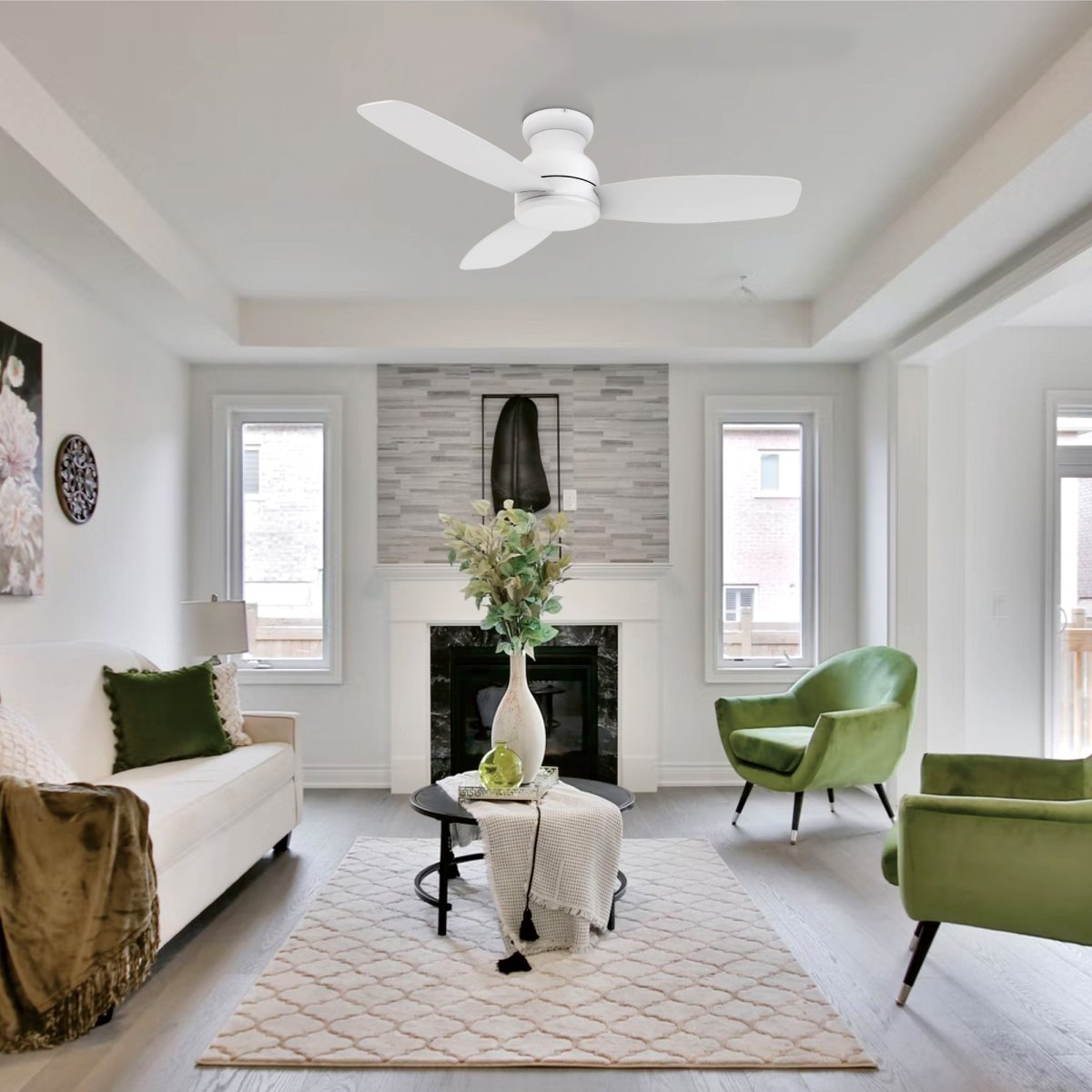 STANLEY 48 inch 3 - Blade Flush Mount No Light Ceiling Fan with Remote - LEDMyPlace