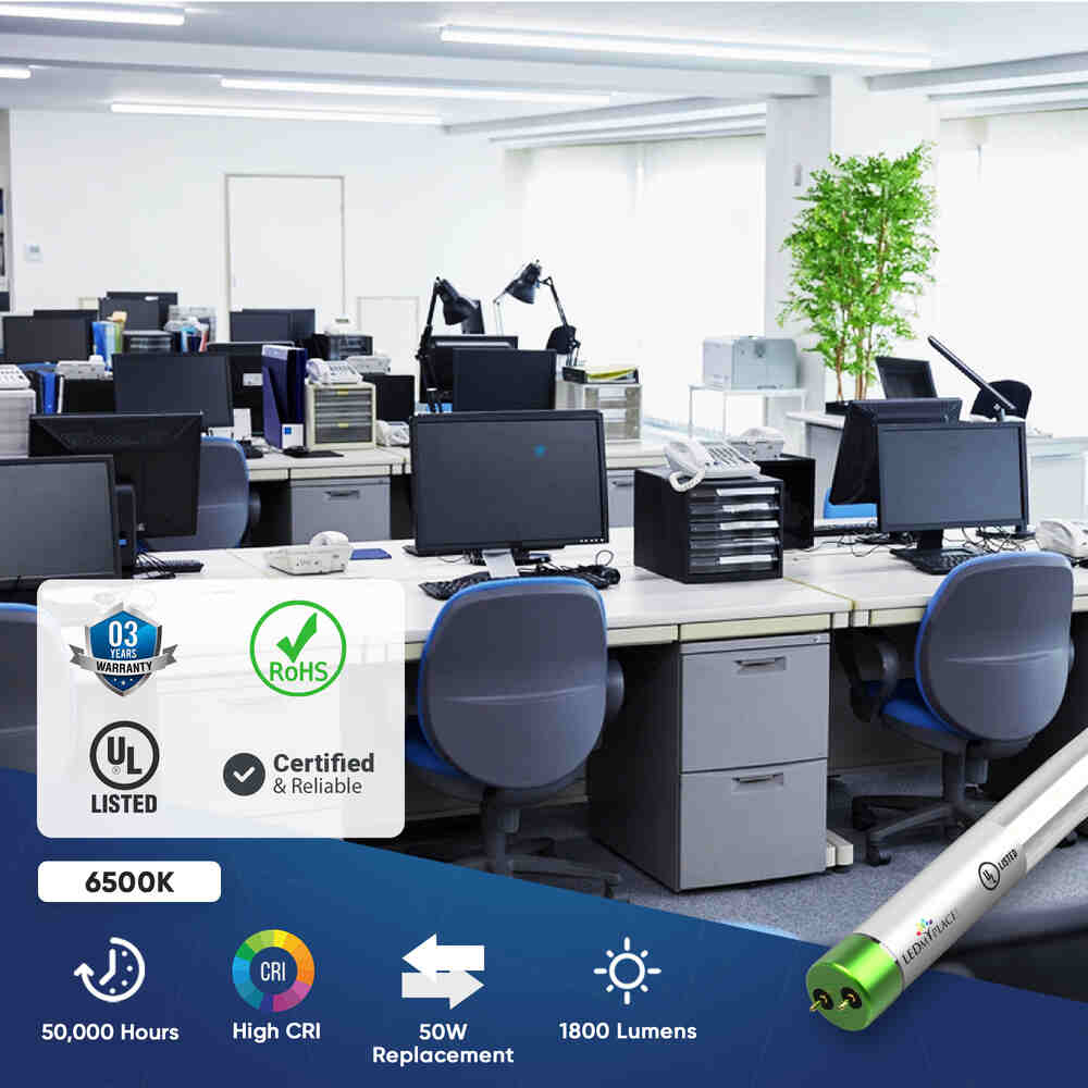 T8 4ft LED Tube/Bulb - Glass 18W 1620 Lumens 6500K Clear, Plug N Play, Double End Power - Ballast Compatible (Check Compatibility List) - LEDMyPlace