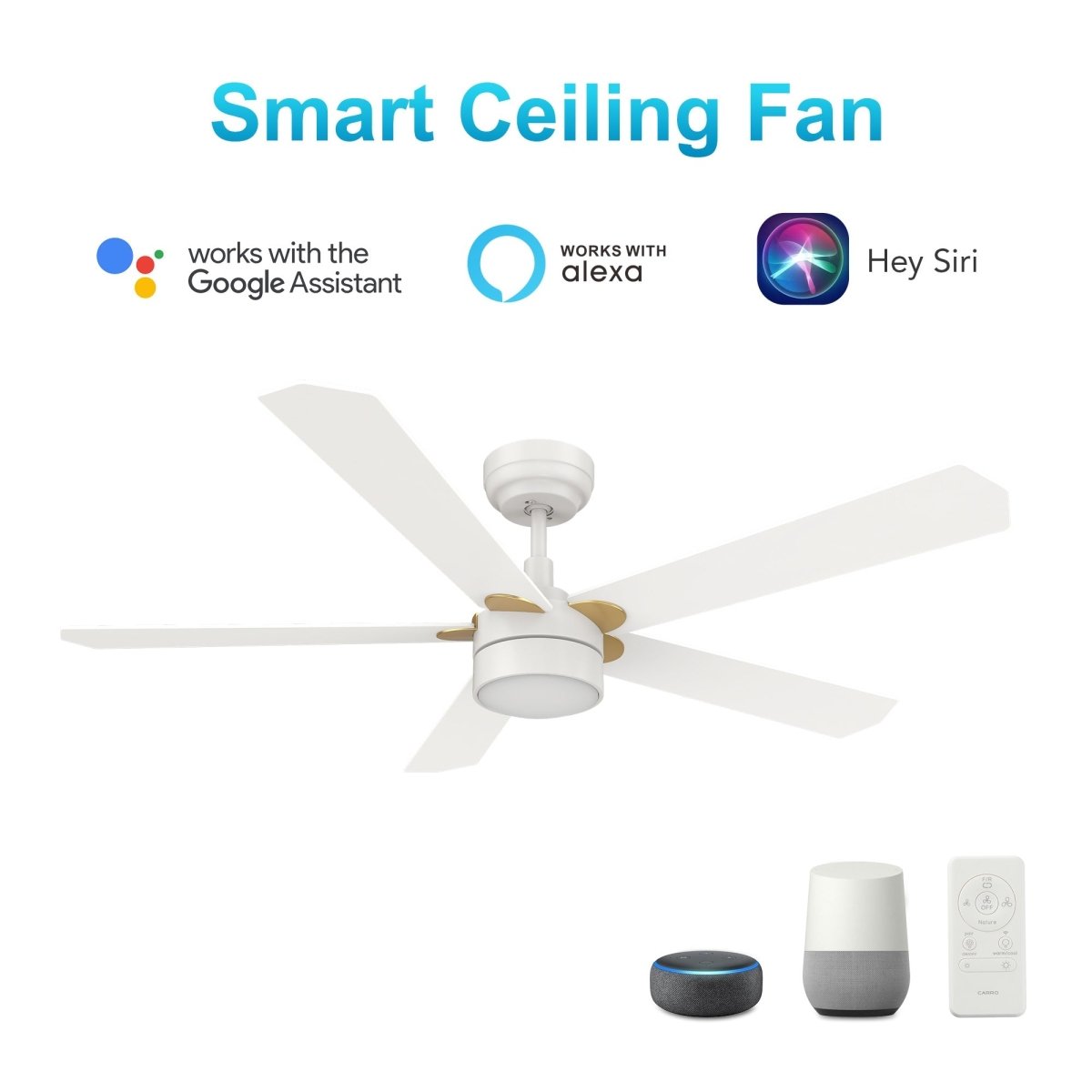 TARRASA 52 inch 5 - Blade Smart Ceiling Fan with LED Light & Remote - LEDMyPlace