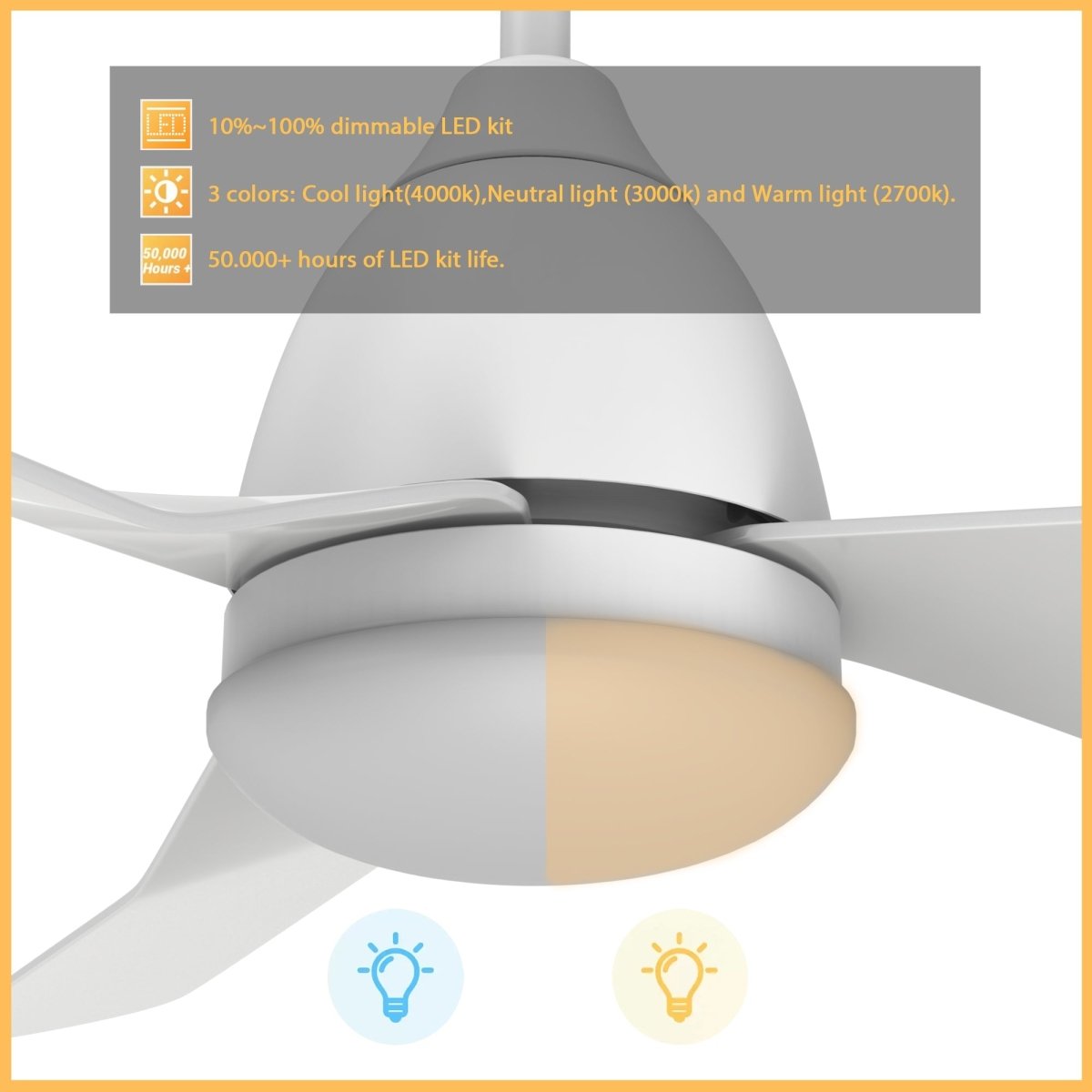 TOULON 52 inch 3 - Blade Smart Ceiling Fan with LED Light & Remote - LEDMyPlace