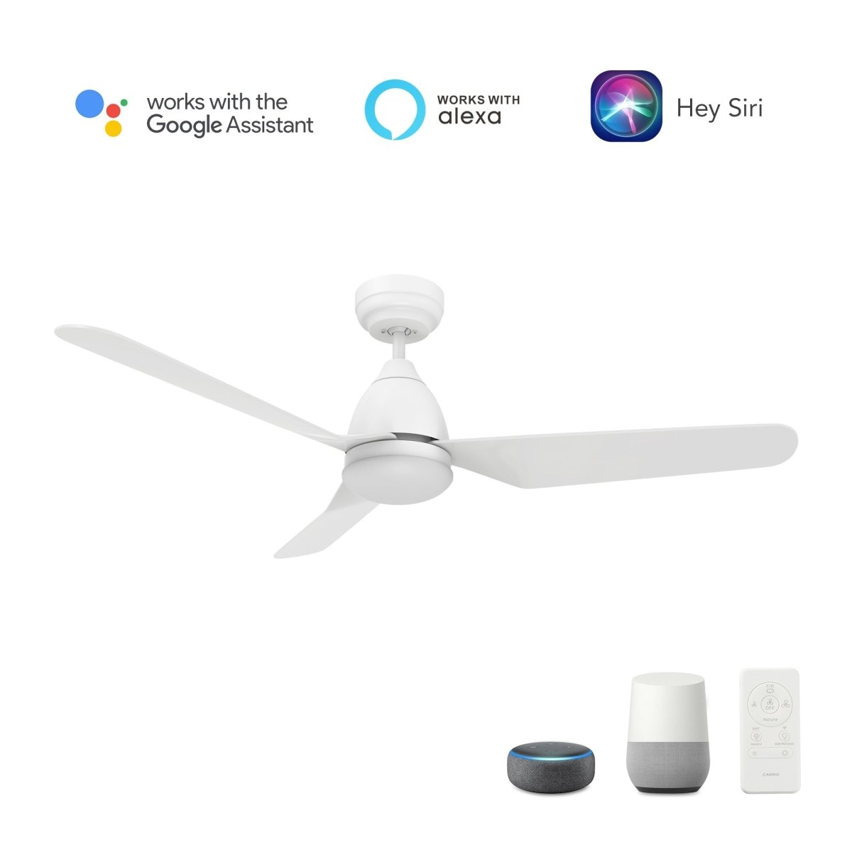 TOULON 52 inch 3 - Blade Smart Ceiling Fan with LED Light & Remote - LEDMyPlace