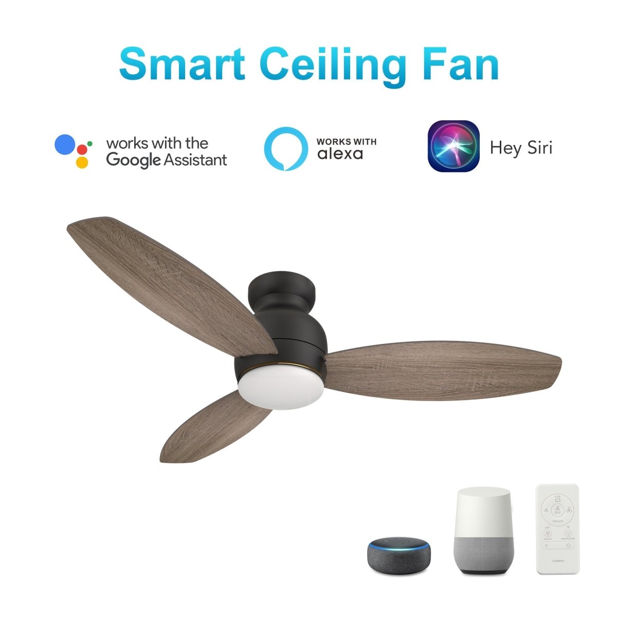TRENTO 48 inch 3 - Blade Flush Mount Smart Ceiling Fan with LED Light & Remote - LEDMyPlace