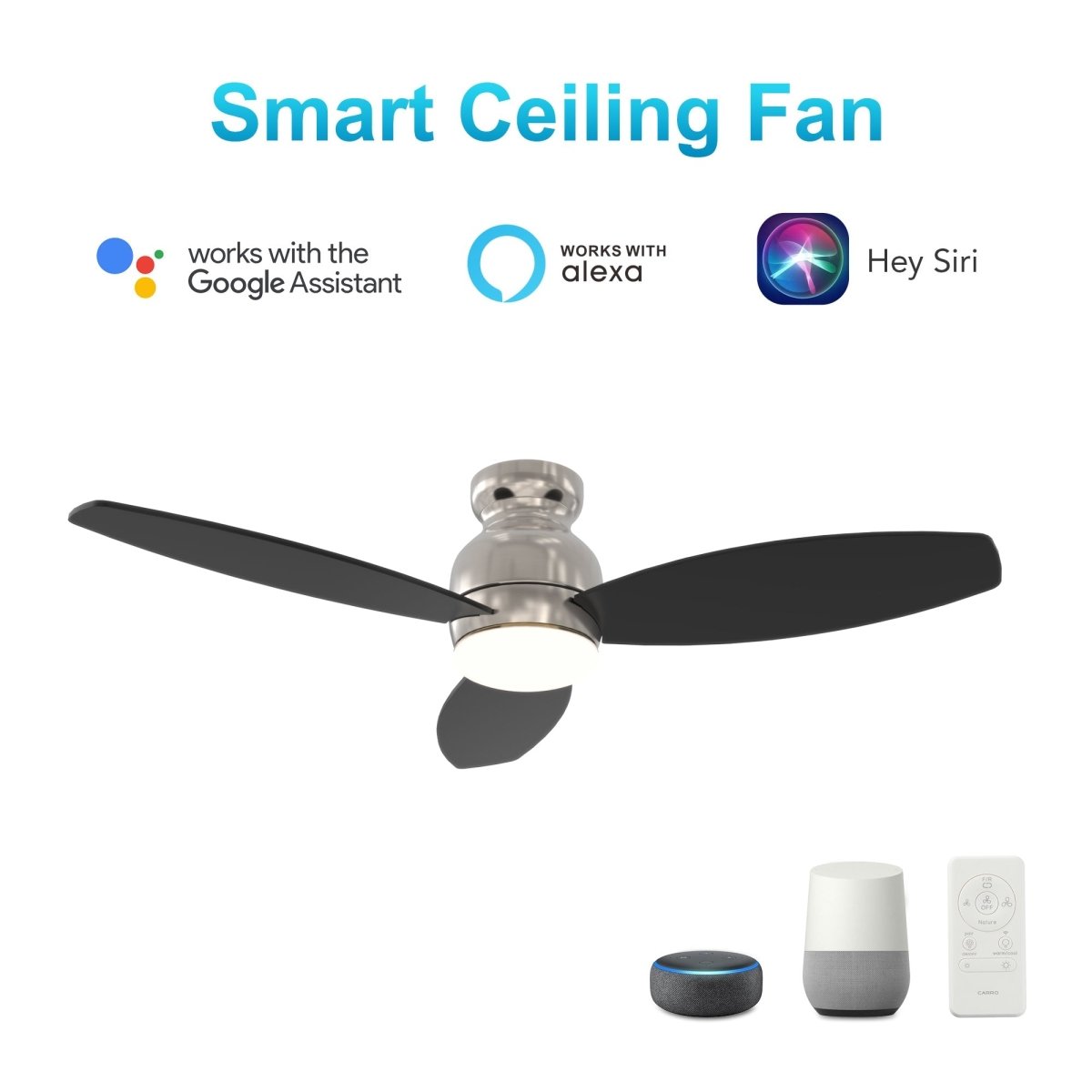 TRENTO 48 inch 3 - Blade Flush Mount Smart Ceiling Fan with LED Light & Remote - LEDMyPlace