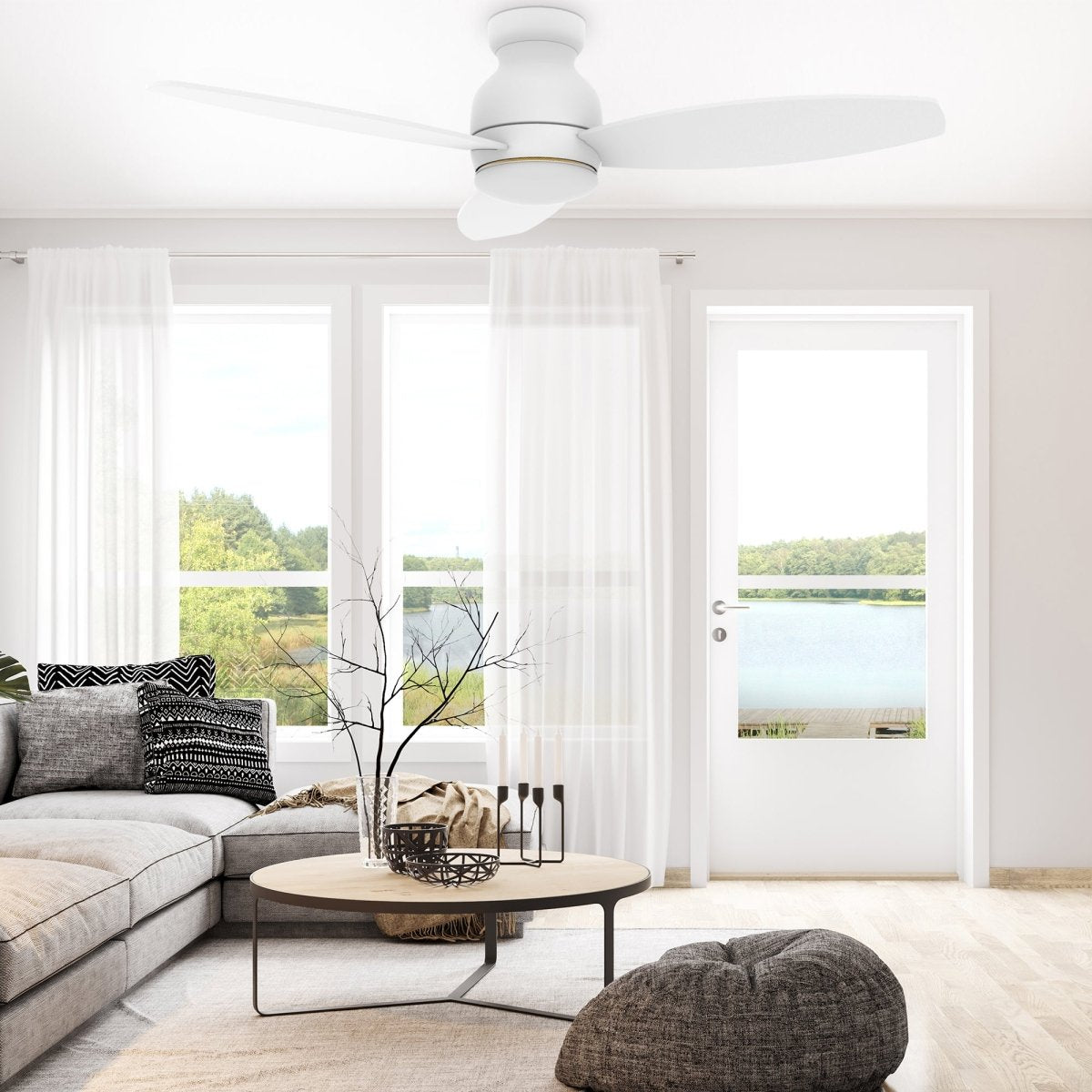 TRENTO 48 inch 3 - Blade Flush Mount Smart Ceiling Fan with LED Light & Remote - LEDMyPlace