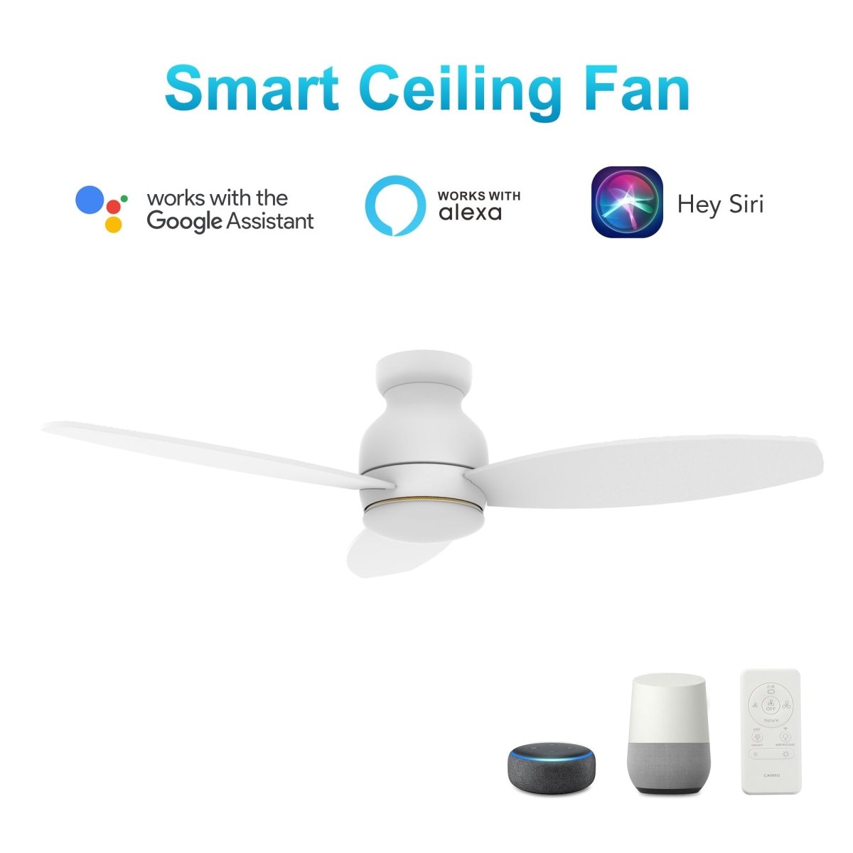 TRENTO 48 inch 3 - Blade Flush Mount Smart Ceiling Fan with LED Light & Remote - LEDMyPlace
