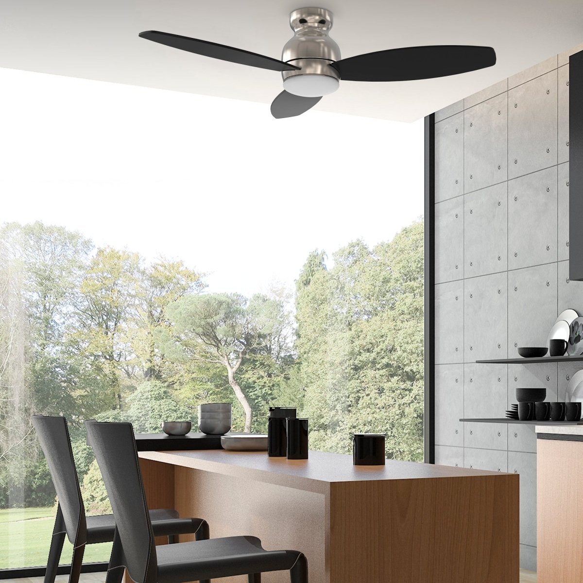 TRENTO 52 inch 3 - Blade Flush Mount Smart Ceiling Fan with LED Light & Remote - LEDMyPlace