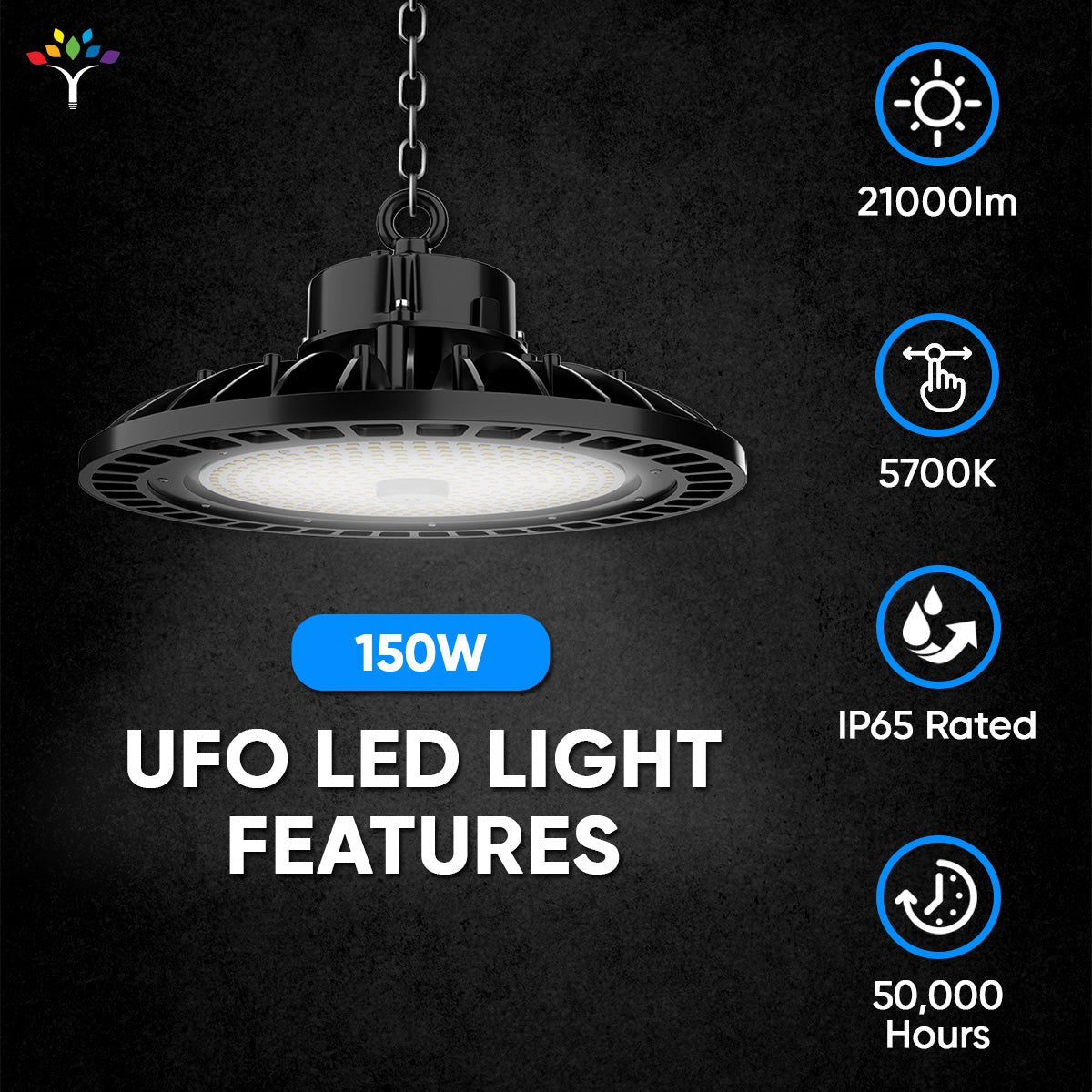 UFO LED High Bay Light 150/120/100 Watt Adjustable, 5700K, 150LM/W-155