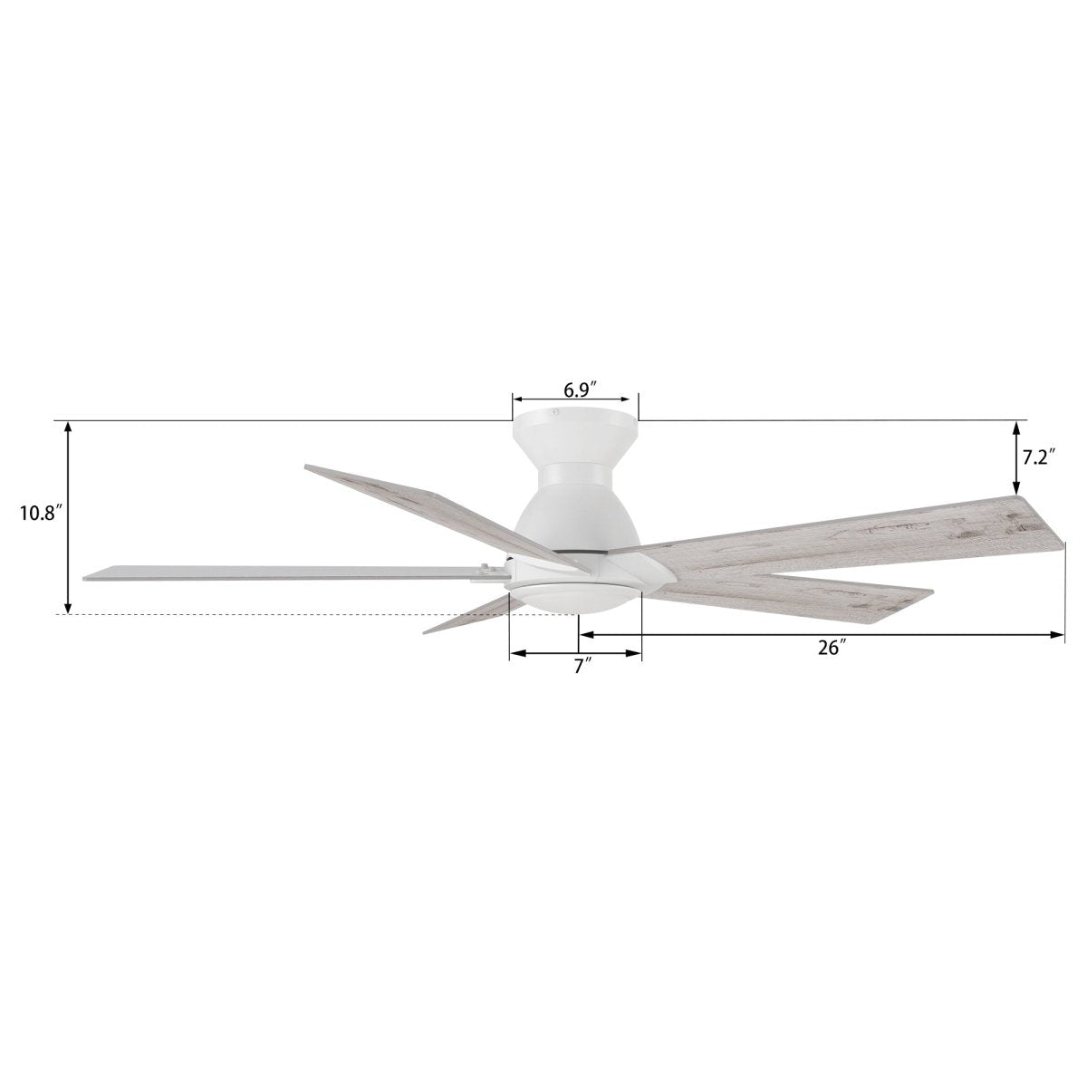 Wynston 52 inch 5 - Blade Flush Mount Ceiling Fan with Remote Control - White (No Light) - LEDMyPlace