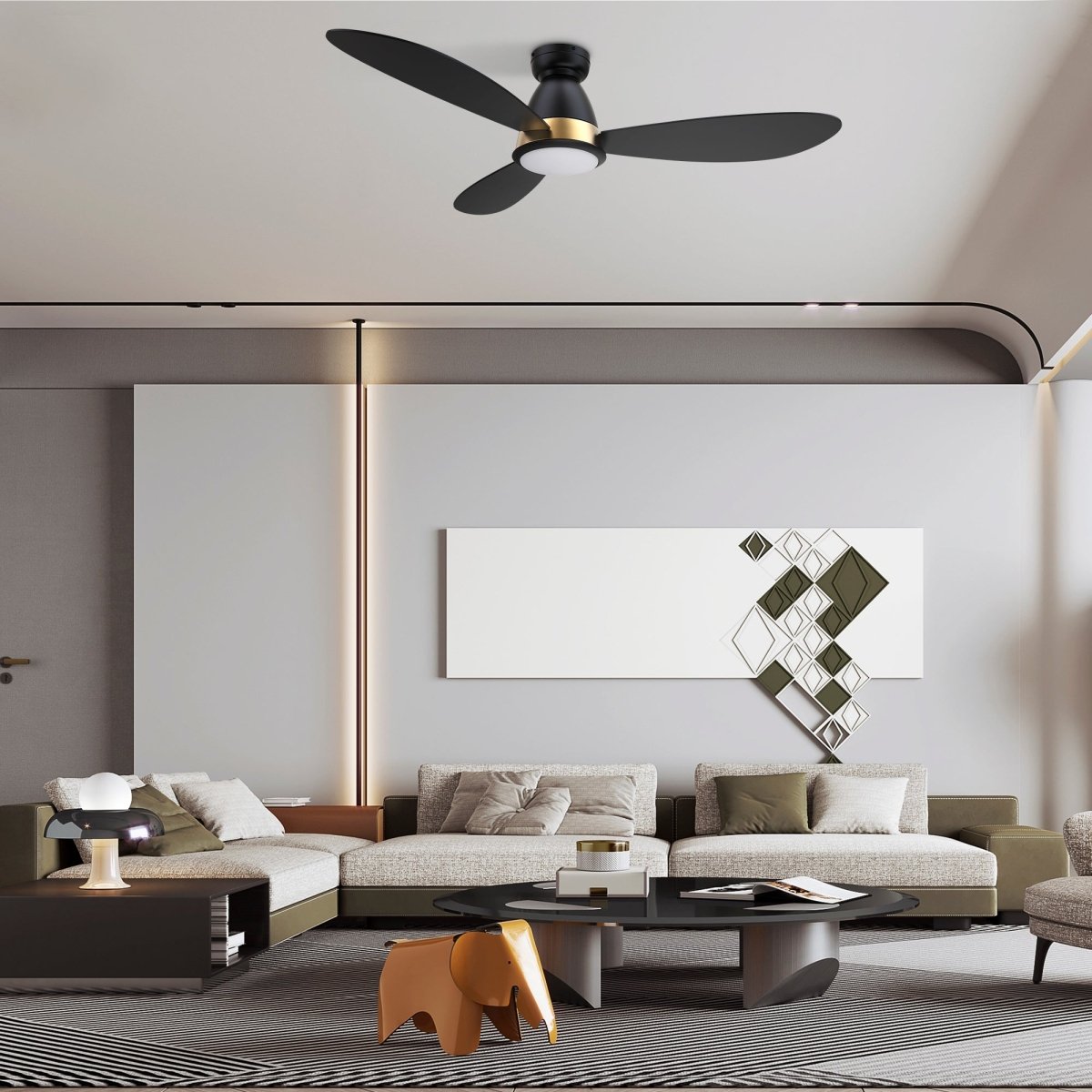 YORK 52 inch 3 - Blade Flush Mount Smart Ceiling Fan with LED Light & Remote - LEDMyPlace