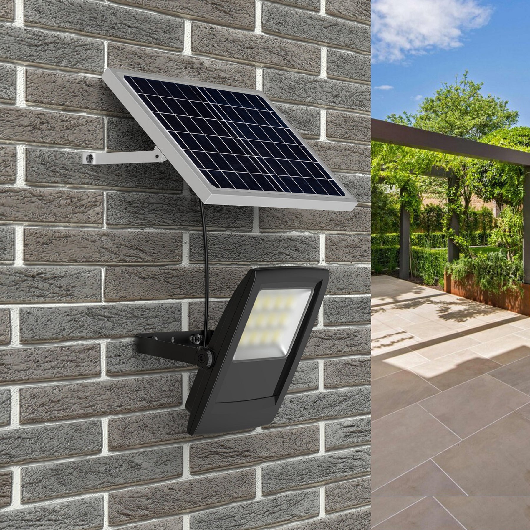 Solar LED Flood Light, 6000K, Auto On/Off, IP65 Waterproof, with Remote Control & Motion Sensors Detection