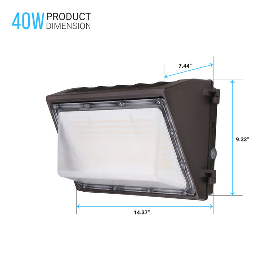 LED Wall Pack Light with Dusk-to-Dawn Photocell, 40W, 5700K, 6250LM, AC120-277V, Forward Throw, Waterproof, UL, DLC Premium, Wall Mount Outdoor Security Lighting Fixture