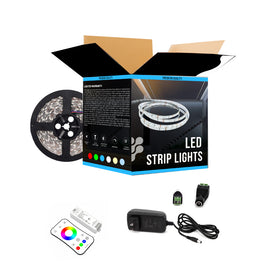 RGB LED Light Strips with Remote - 12V w/ DC Connector - 63 Lumens/ft. with Power Supply and Controller (KIT), 16.4 ft Color Changing Light Strip