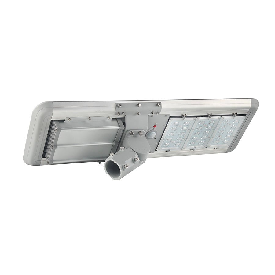 30W Outdoor LED Solar Street Light, 5700K, 3800LM, IP66, 18VDC, Adjustable Mount, Silver, Solar Powered Security Light, For Parking Lot, Yard, Garden, Street, Deck - LEDMyPlace