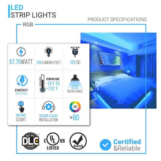 rgb-led-strip-lights-12v-led-tape-light-w-dc-connector-126-lumens-ft-with-power-supply-and-controller-kit