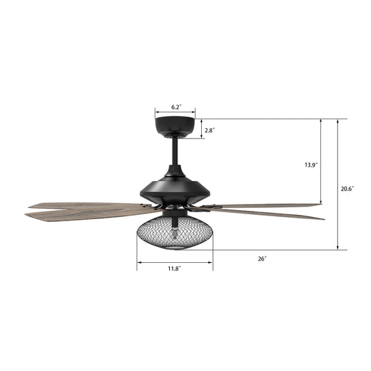 Karson 52 Inch 5-Blade Best Ceiling Fan With Light & Remote - Black/Wood (Reversible Blades)