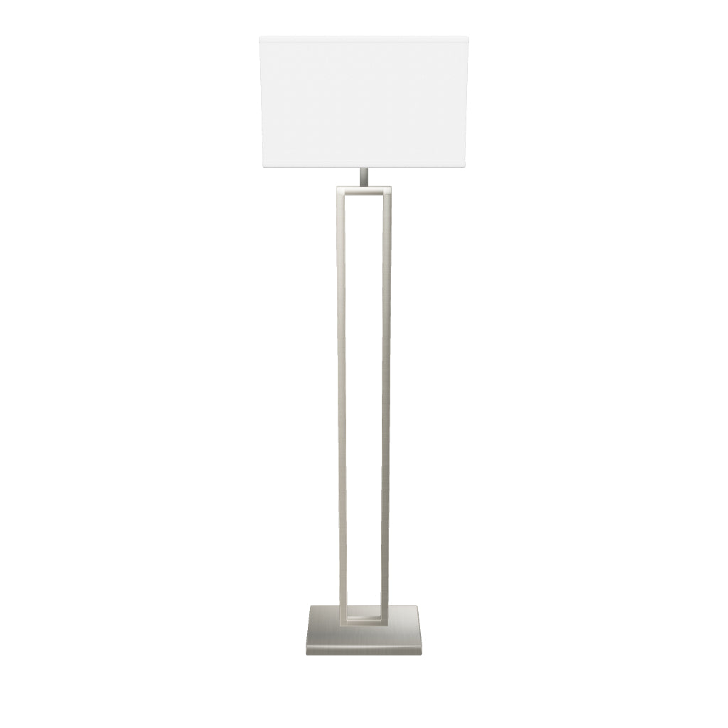 Modern Standing Floor Lamps for Living Room 61-inch Brushed Nickel & Straight Rectangular Pure White Linen Shade, With 1PCS ON-OFF Switch,  Corner Floor Lamp