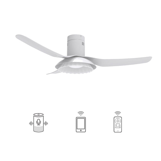 Daffodil 52 Inch 3-Blade Flush Mount Best Smart Ceiling Fan With Led Light Kit And Remote - White/White