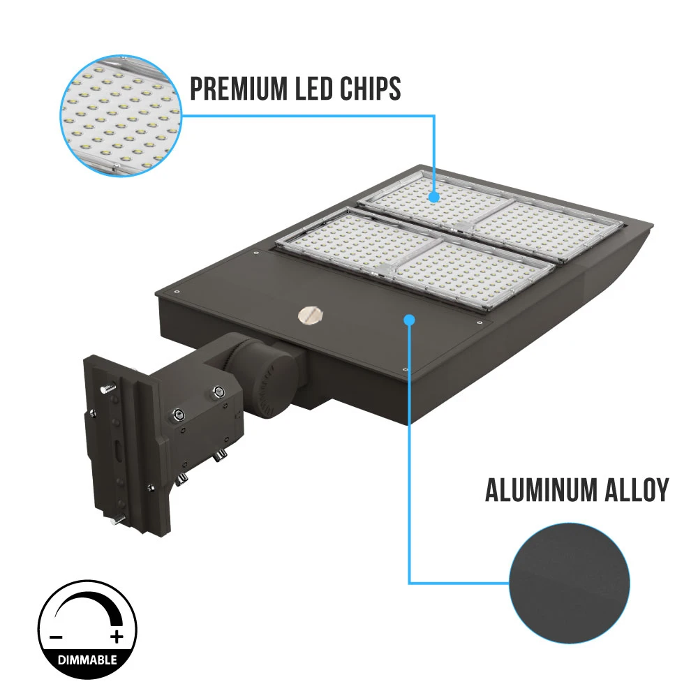 LED Parking Lot Light With Dusk to Dawn Photocell, 300W, 5700K, 42000LM, High Voltage 277-480V, IP65, Universal Mount, UL, DLC Listed, Bronze, Commercial Area Road Lighting