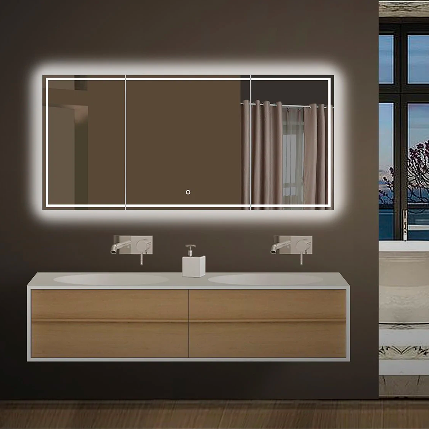 55.1 in. X 25.6 in. Backlit/Frontlit LED Lighted Bathroom Vanity Mirror with Pivoting Side Mirrors, Thin Plexiglass Edge, Anti Fog, Adjustable 3-Color Temperature & Remembrance, Makeup Mirror, Touch Button, Titan Style