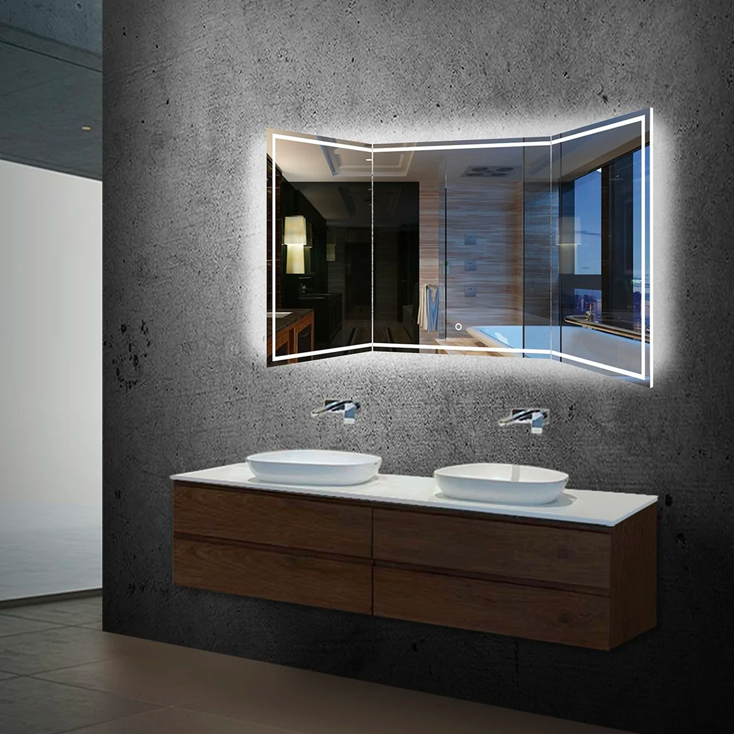 55.1 in. X 25.6 in. Backlit/Frontlit LED Lighted Bathroom Vanity Mirror with Pivoting Side Mirrors, Thin Plexiglass Edge, Anti Fog, Adjustable 3-Color Temperature & Remembrance, Makeup Mirror, Touch Button, Titan Style