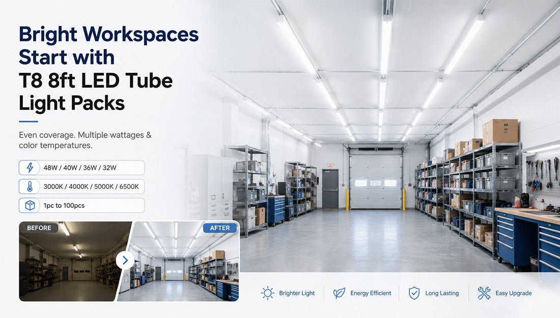 Bright Workspaces Start with T8 8ft LED Tube Light Packs - LEDMyPlace