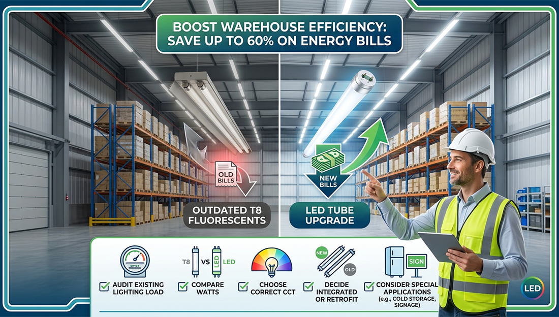 How to Reduce Warehouse Energy Bills by 60% Using T8 LED Tubes - LEDMyPlace