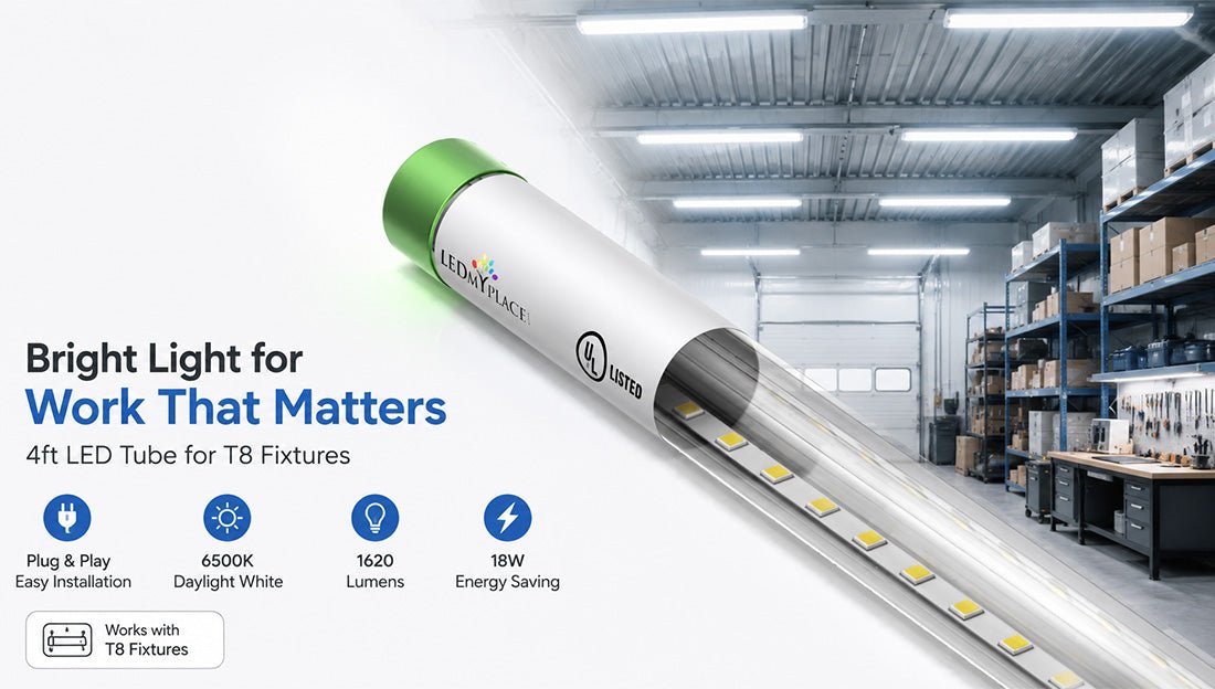Plug and Play 4ft LED Tube Light for T8 Fixtures and Work Areas - LEDMyPlace