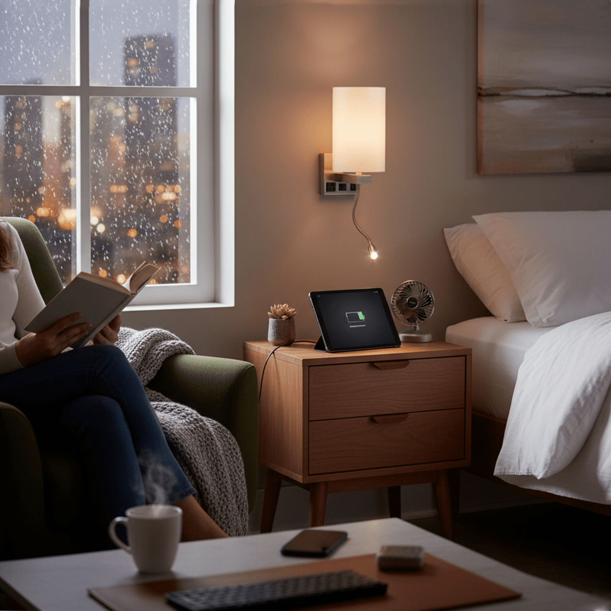 1-Light, Acrylic Shade Indoor Wall Sconce Light with 1 Switch, 1usb & 1outlet, Brushed Nickel Finish, Bedside Wall Lights w/ 1W LED Reading Lamp, for Bedroom Living Room Hotels