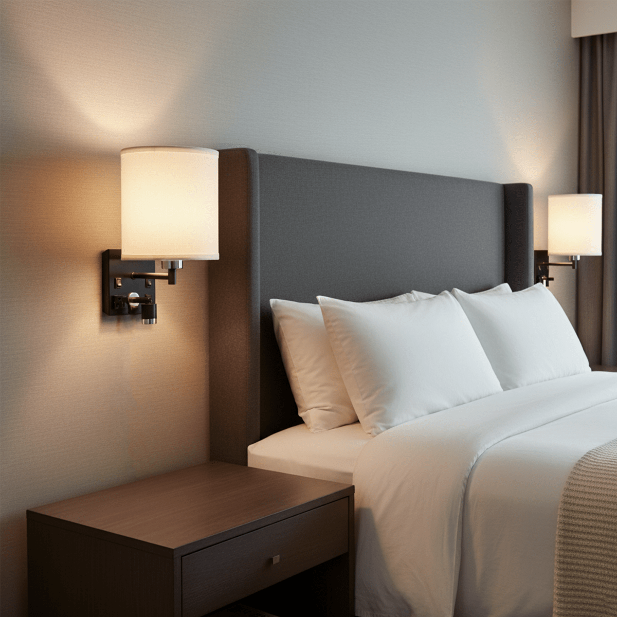 1 - Light Bedside Wall Sconce Lighting with Adjustable LED Reading Light, Black Metal Finish w/ White Fabric Shade, W/ LED 1W 1USB, 2 Switchs &1 Outlet, for Bedroom Living Room Hotels - LEDMyPlace