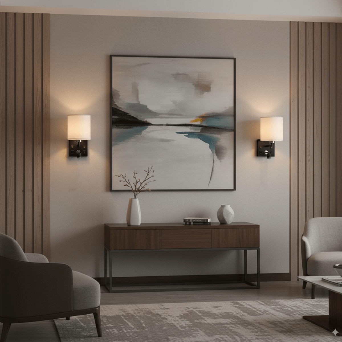 1 - Light Bedside Wall Sconce Lighting with Adjustable LED Reading Light, Black Metal Finish w/ White Fabric Shade, W/ LED 1W 1USB, 2 Switchs &1 Outlet, for Bedroom Living Room Hotels - LEDMyPlace