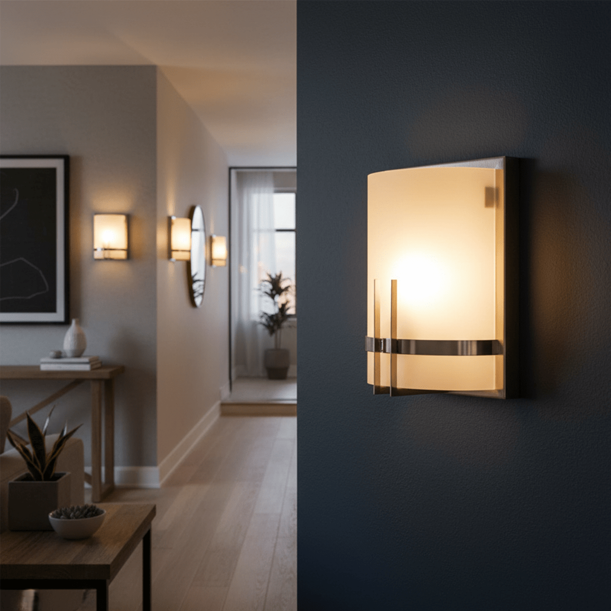 1 - Light, Decorative ARC Wall Sconce Fixture, Brushed Nickel Finish with White glass shade, Dim: 9" W x 12"H x 5"E, Hallway Light Fixtures - LEDMyPlace