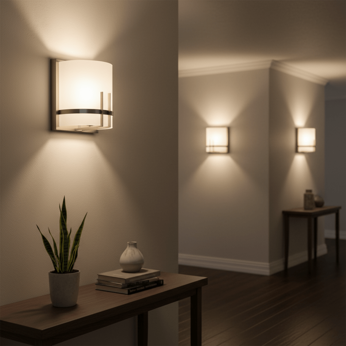 1 - Light, Decorative ARC Wall Sconce Fixture, Brushed Nickel Finish with White glass shade, Dim: 9" W x 12"H x 5"E, Hallway Light Fixtures - LEDMyPlace