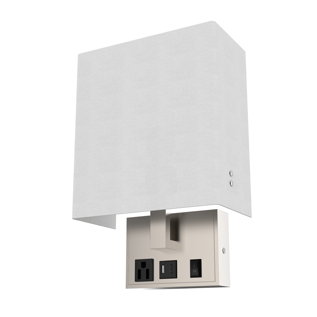 1 - Light, Decorative Wall Sconces Light with 1 Switch, 1 USB, 1 Type C & 1 Outlet, Satin Nickel Finish w/ White shade, Wall Mounted Lamps for Home Hotel Corridor Restaurant - LEDMyPlace