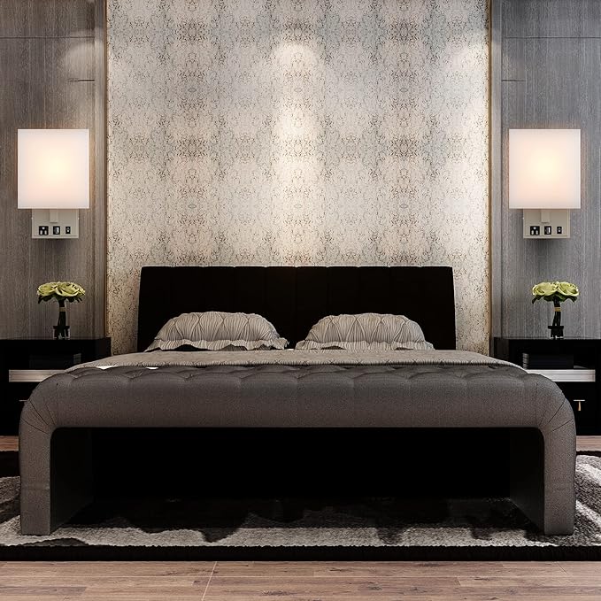 1 - Light, Decorative Wall Sconces Light with 1 Switch, 1 USB, 1 Type C & 1 Outlet, Satin Nickel Finish w/ White shade, Wall Mounted Lamps for Home Hotel Corridor Restaurant - LEDMyPlace