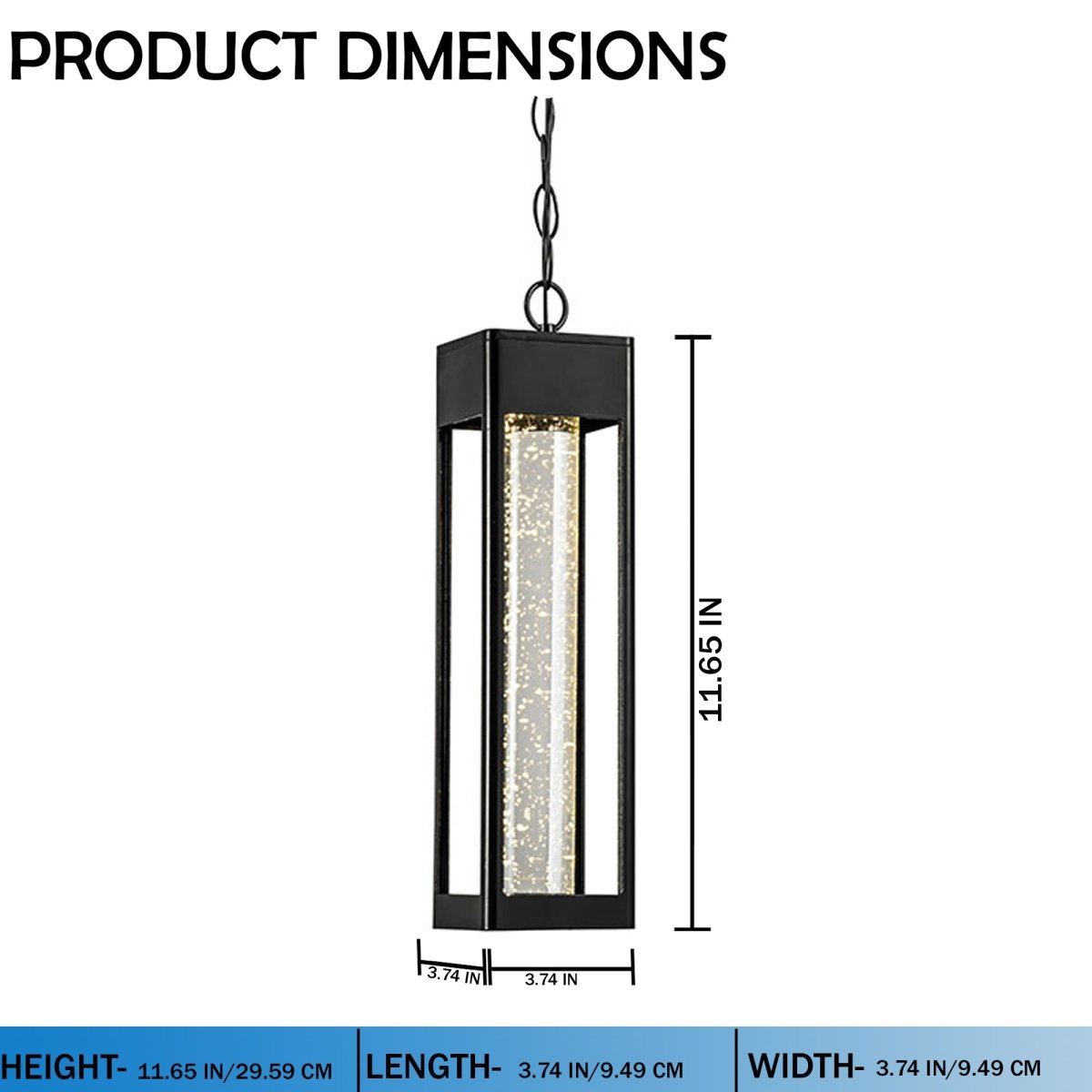 1 - Light LED Integrated Black Outdoor Ceiling Light, 11W 3CCT, Bubble Glass, Pendant - 3.74"L x 3.74"W x 11.65"H - LEDMyPlace