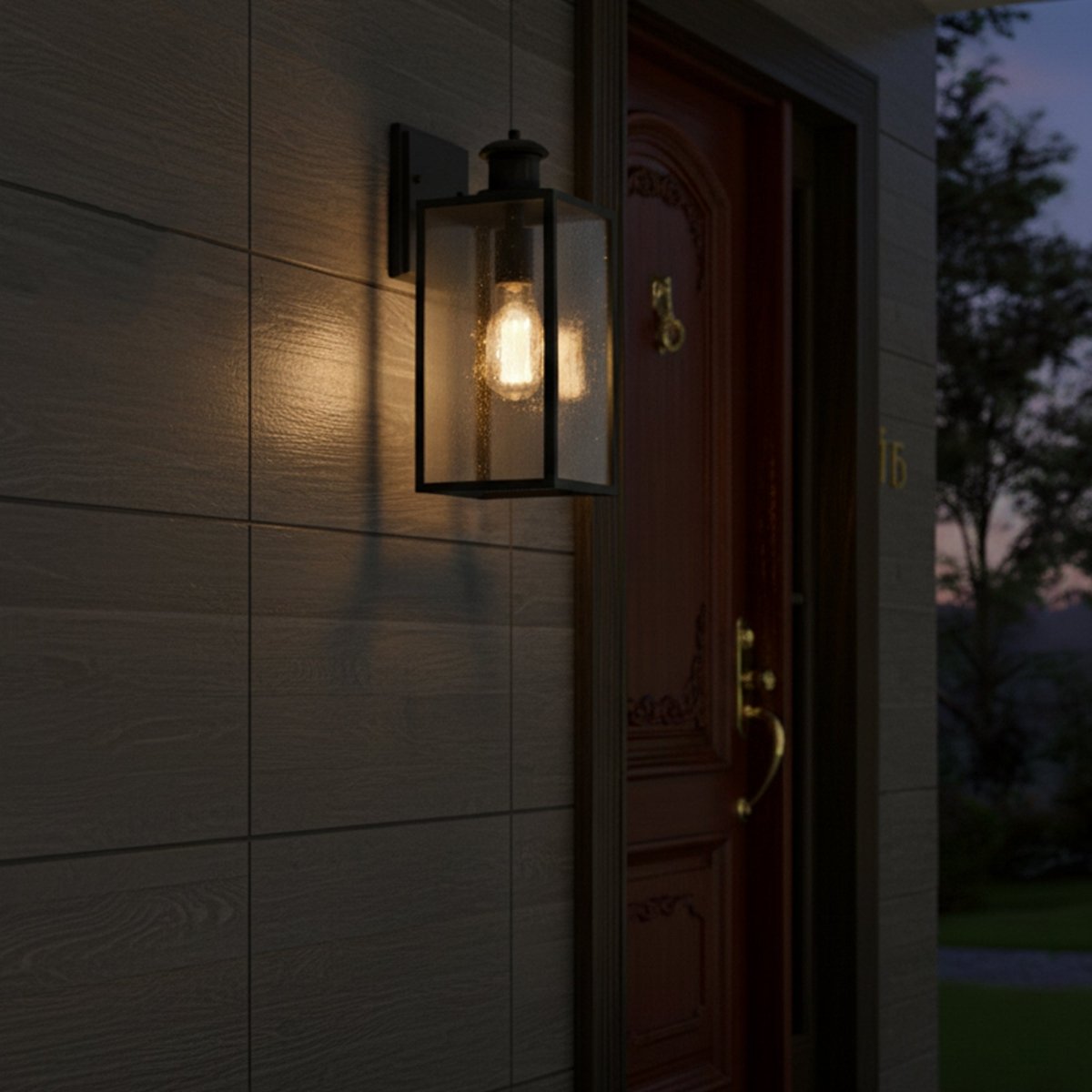 1 - Light Motion Sensor Outdoor Wall Sconce,Dusk to Dawn Sensor Outdoor Lights for House,Waterproof Wall Lantern,Matte Black Finish with Clear Glass Shade - 5.75"L x 6.02"W x 14.29"H - LEDMyPlace