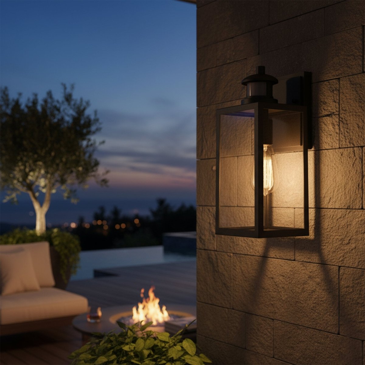 1 - Light Motion Sensor Outdoor Wall Sconce,Dusk to Dawn Sensor Outdoor Lights for House,Waterproof Wall Lantern,Matte Black Finish with Clear Glass Shade - 5.75"L x 6.02"W x 14.29"H - LEDMyPlace
