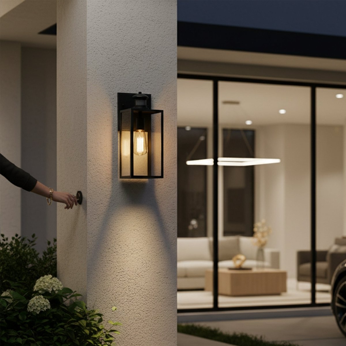 1 - Light Motion Sensor Outdoor Wall Sconce,Dusk to Dawn Sensor Outdoor Lights for House,Waterproof Wall Lantern,Matte Black Finish with Clear Glass Shade - 5.75"L x 6.02"W x 14.29"H - LEDMyPlace