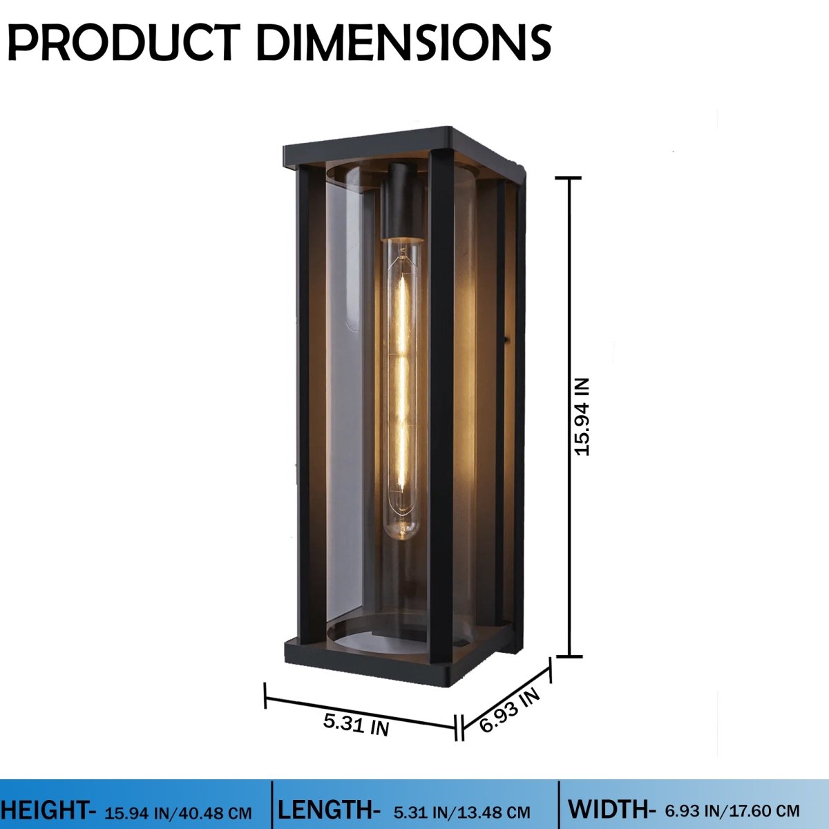 1 Light Outdoor Wall Sconce, Black, Clear Glass, E26 Base, 1X60W, Wall Light Fixtures - 5.31"L x 6.93"W x 15.94"H - LEDMyPlace