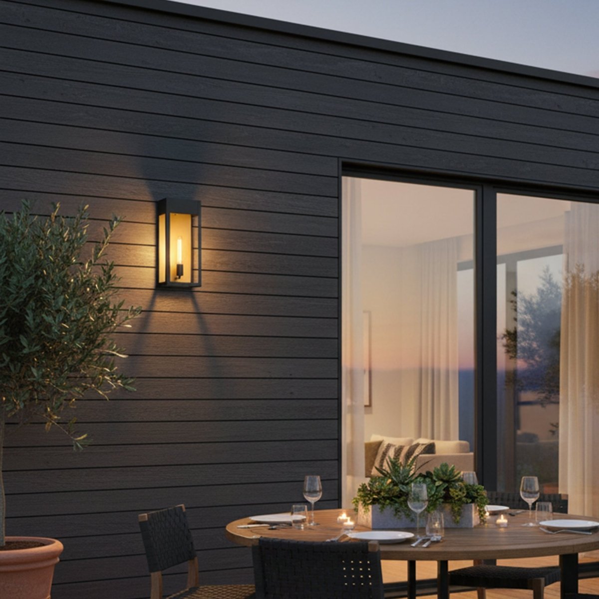 1 - Light, Outdoor Wall Sconce Light, Outdoor Lantern, E26 Socket 1X60W, Clear Glass Panels, Matte Black, 18" H x 7.5" W, Extends 5.5" from the wall - LEDMyPlace