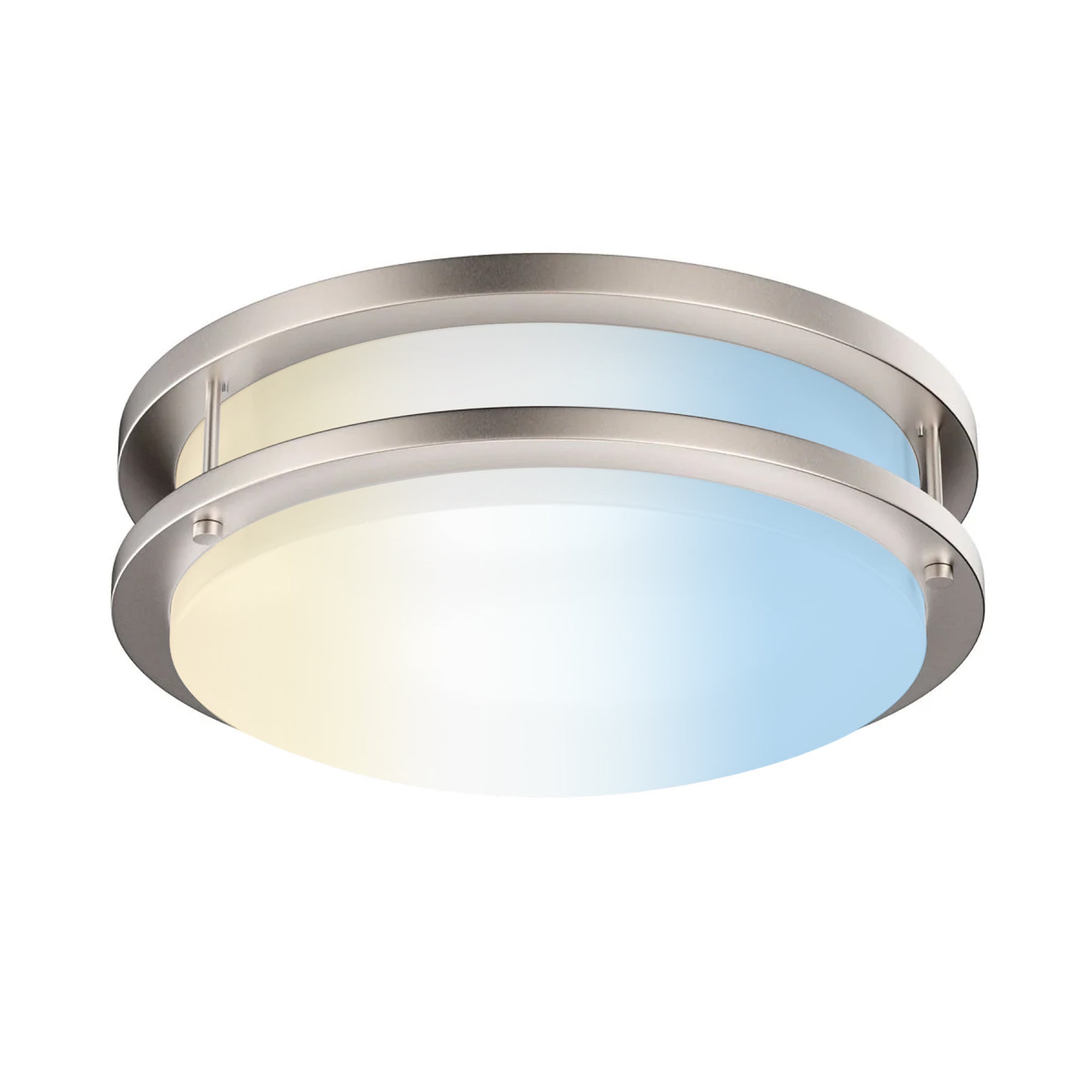 14 inch Dimmable LED Flush Mount Ceiling Lights, Double Ring, 22W, 1600 Lumens, 2700K/3000K/3500K/4000K/5000K Changeable Ceiling Lights, Brushed Nickel Finish Steel, For Hallway Kitchen Stairwell, ETL Listed