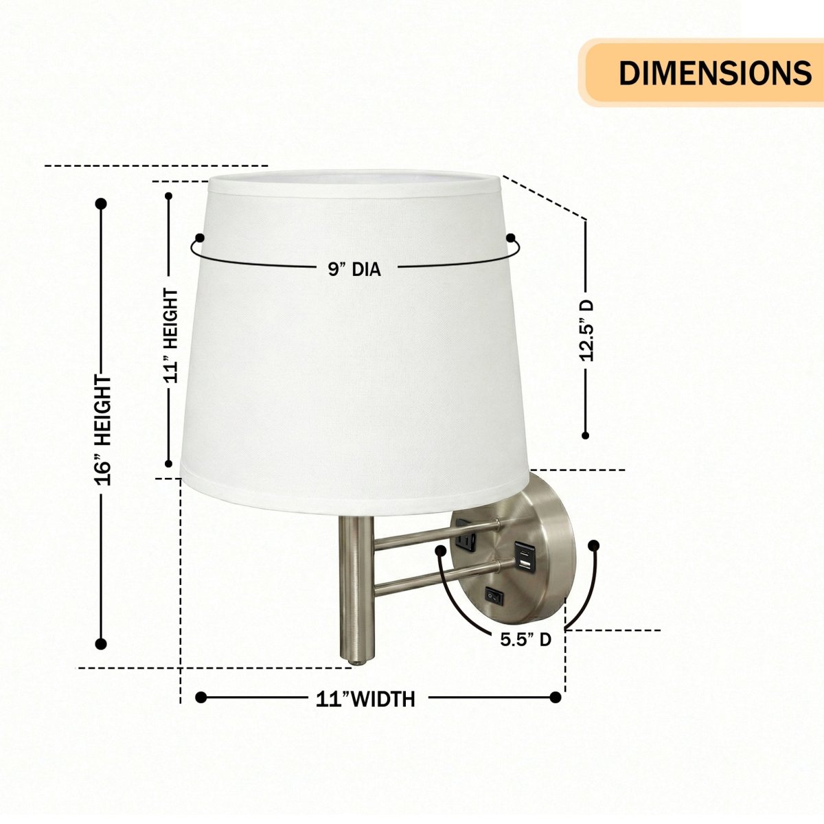 11″W x 16″H Single Wall Lamp with White Linen Shade – Brushed Nickel Finish - 4 Pack - LEDMyPlace