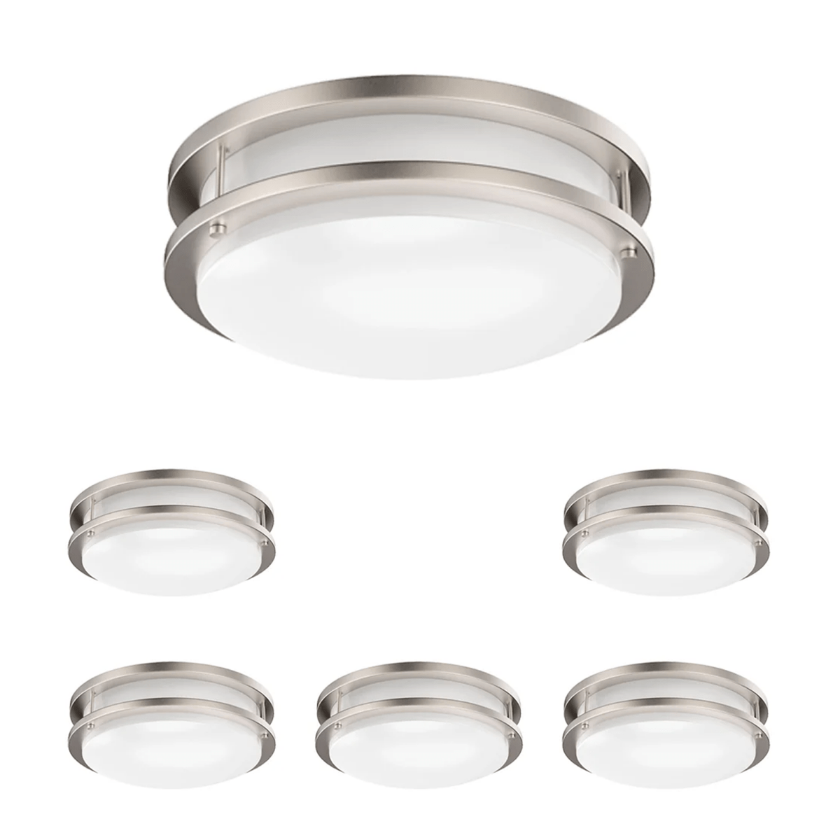 12 Inch Dimmable LED Flush Mount Ceiling Lights, Double Ring, 15W 1050LM, 2700K/3000K/3500K/4000K /5000K Changeable Ceiling Lights, Brushed Nickel Finish Ceiling Lamp For Kitchen Hallway Bedroom Laundry - LEDMyPlace