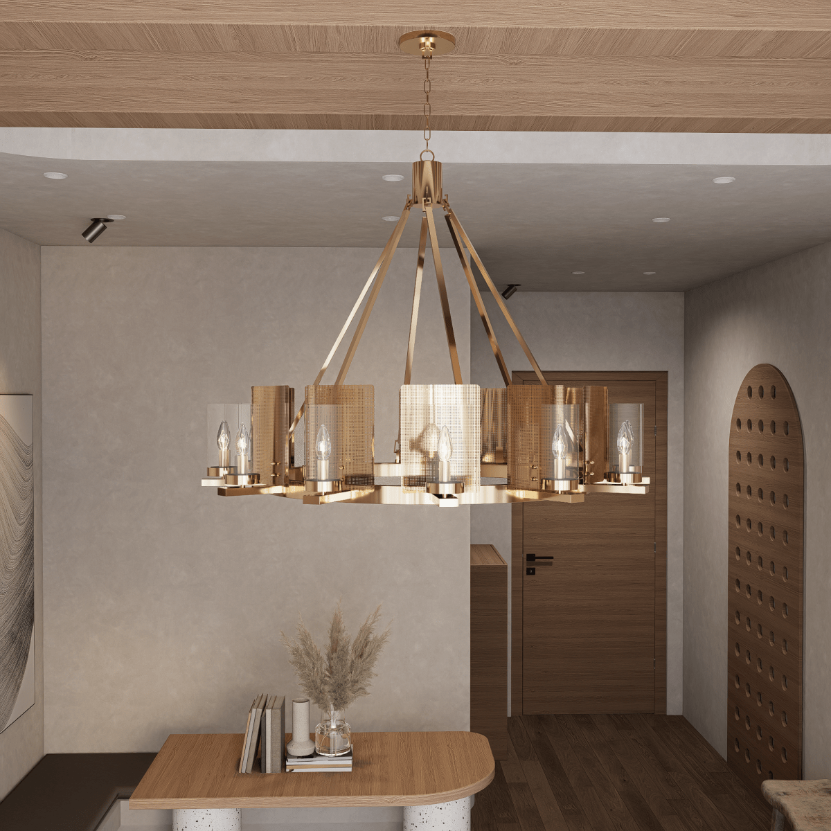 12 - Light Ring Chandelier Ceiling Light in Brass Finish with Clear Glass, 120V, Bulb Type B10, Socket Type E12, Max wattage Per Socket 60W - 50“D x 39”H - LEDMyPlace