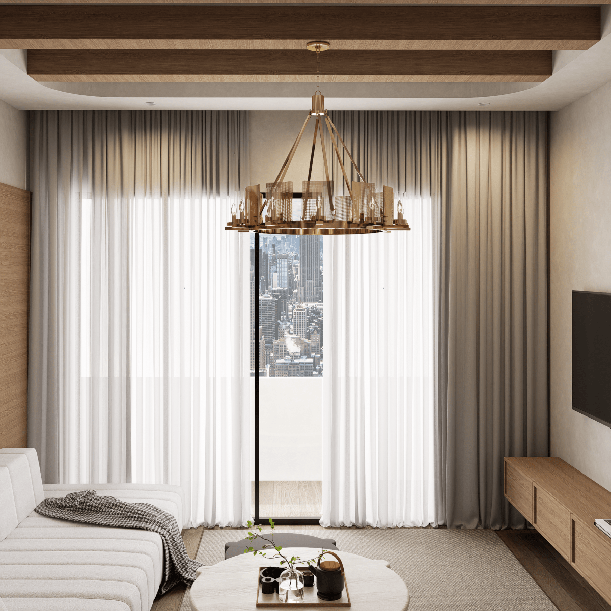 12 - Light Ring Chandelier Ceiling Light in Brass Finish with Clear Glass, 120V, Bulb Type B10, Socket Type E12, Max wattage Per Socket 60W - 50“D x 39”H - LEDMyPlace