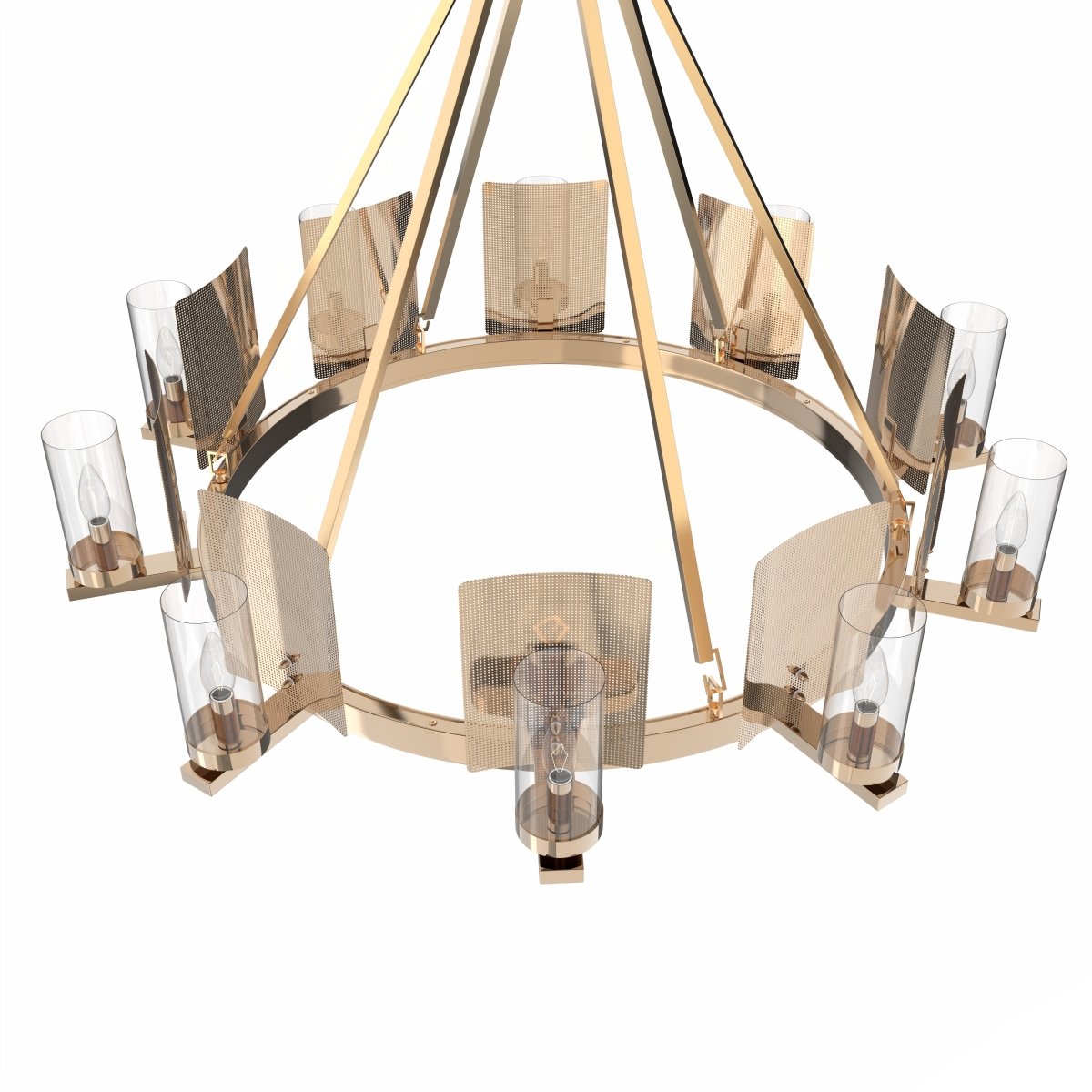 12 - Light Ring Chandelier Ceiling Light in Brass Finish with Clear Glass, Diam 50" Height 39", 120V, Bulb Type B10, Socket Type E12, Max wattage Per Socket 60W - LEDMyPlace
