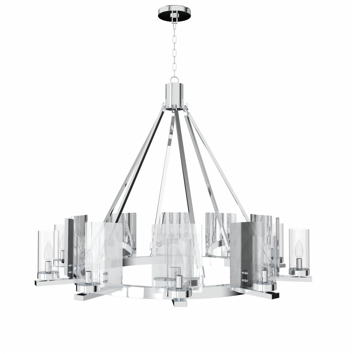 12 - Light Ring Chandelier Ceiling Light in Chrome Finish with Clear Glass, Diam 50" Height 39", 120V, Bulb Type B10, Socket Type E12, Max wattage Per Socket 60W - LEDMyPlace